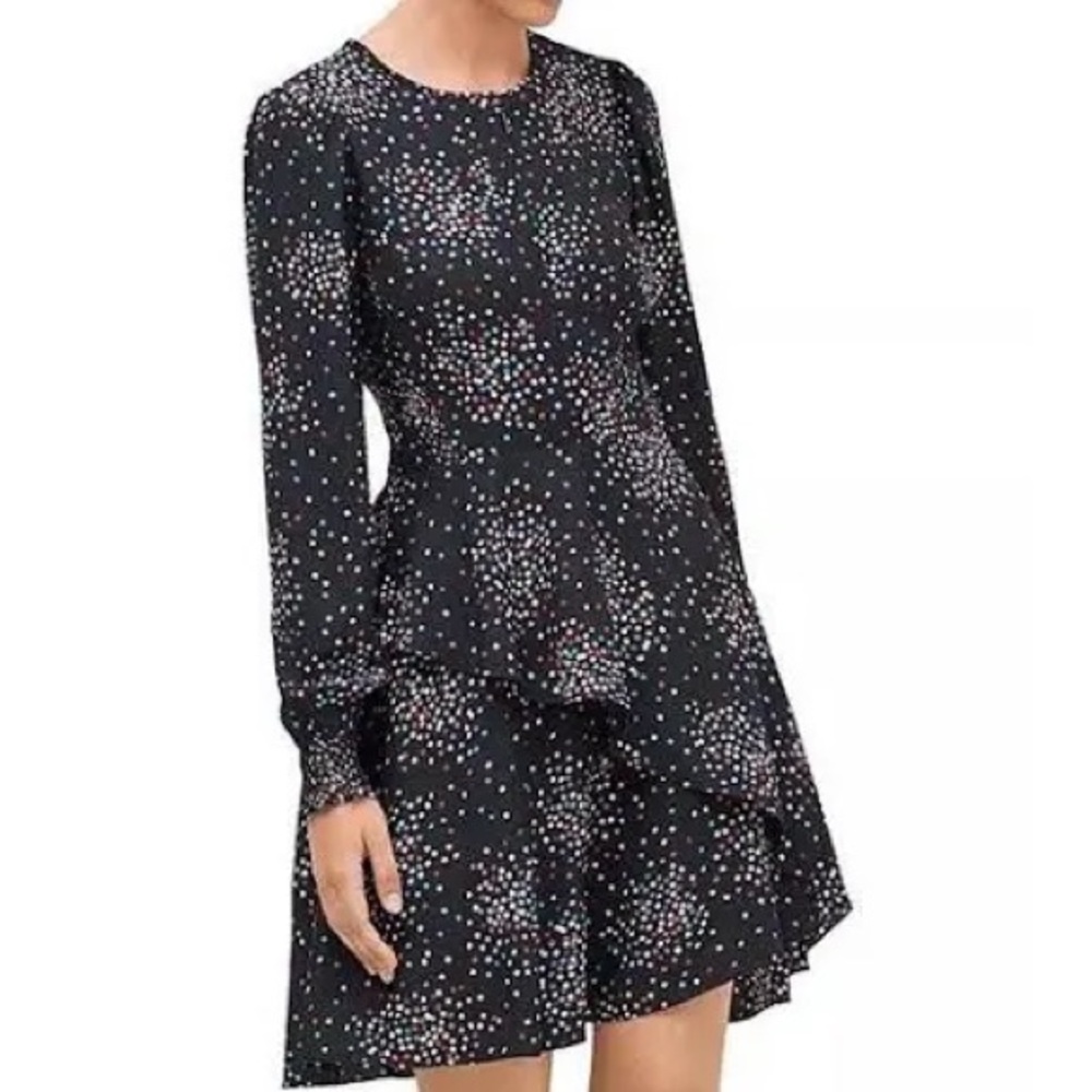 NWOT kate spade Black Long-Sleeve Polka Dot Tiered Dress